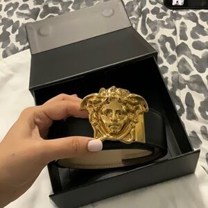 Versace Black and Gold Medusa Belt